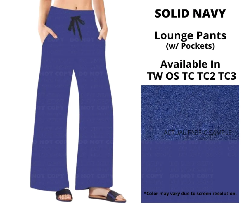 Women's Casual Wear Clothing Solid Navy Full Length Lounge Pants