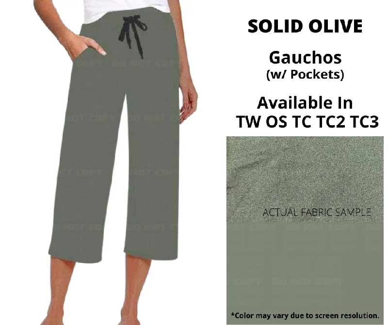 Women's Clothes For Work Events Solid Olive Capri Gauchos