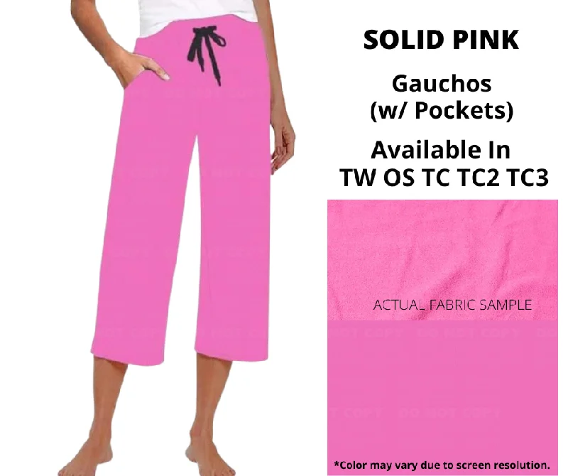 Affordable Women's Clothes Solid Pink Capri Gauchos
