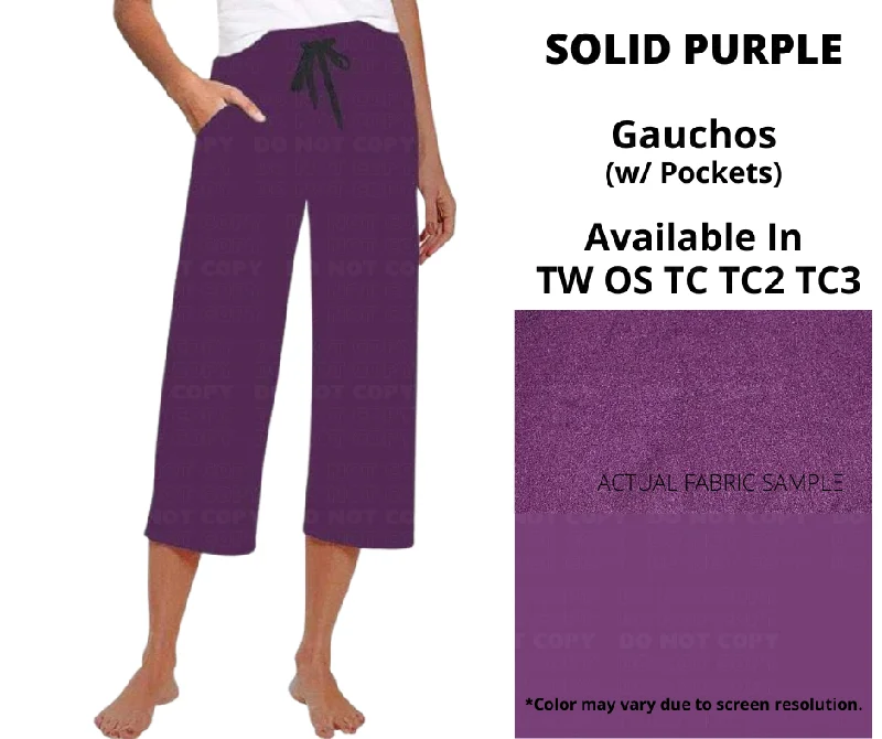 Women's Night-Out Clothes Solid Purple Capri Gauchos