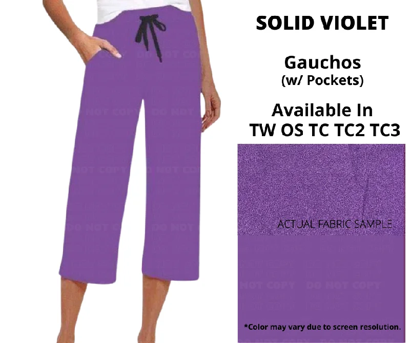 Women's Vacation Clothes Solid Violet Capri Gauchos