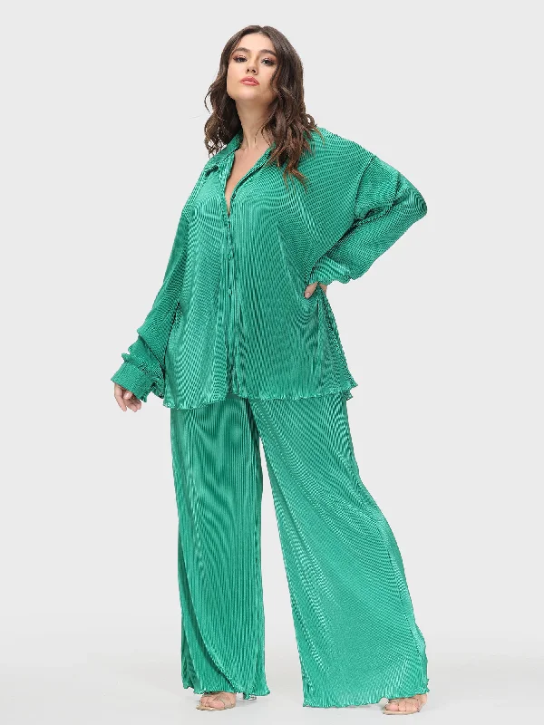 Affordable Women's Clothing Thin Pleated Wide-Legged Pants Suit Set