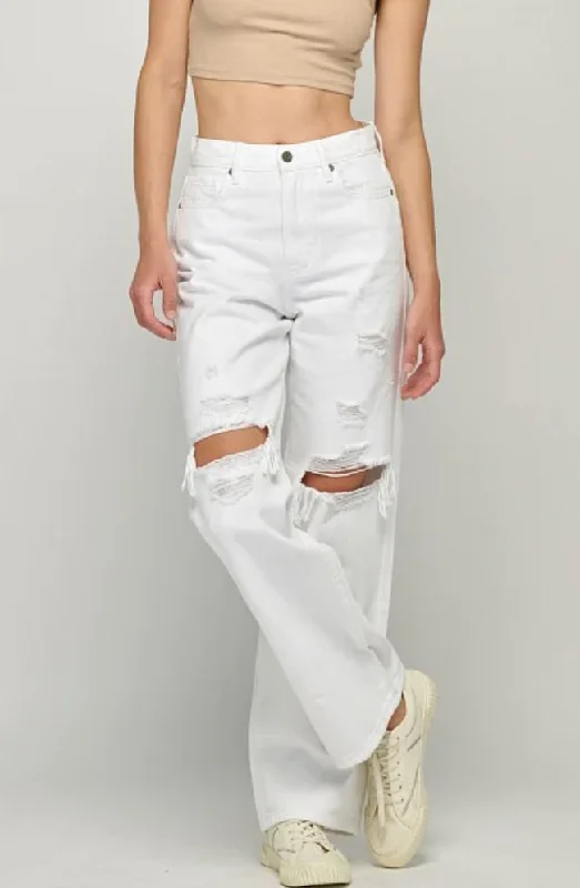 New Arrival Discounts High Rise White Distressed Dad Jean by Hidden Jeans